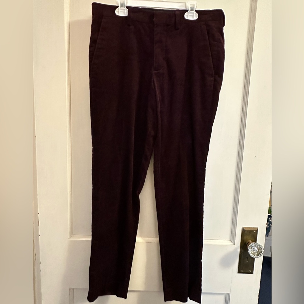 Express Burgundy extra slim fit corduroy pants, size 28x30